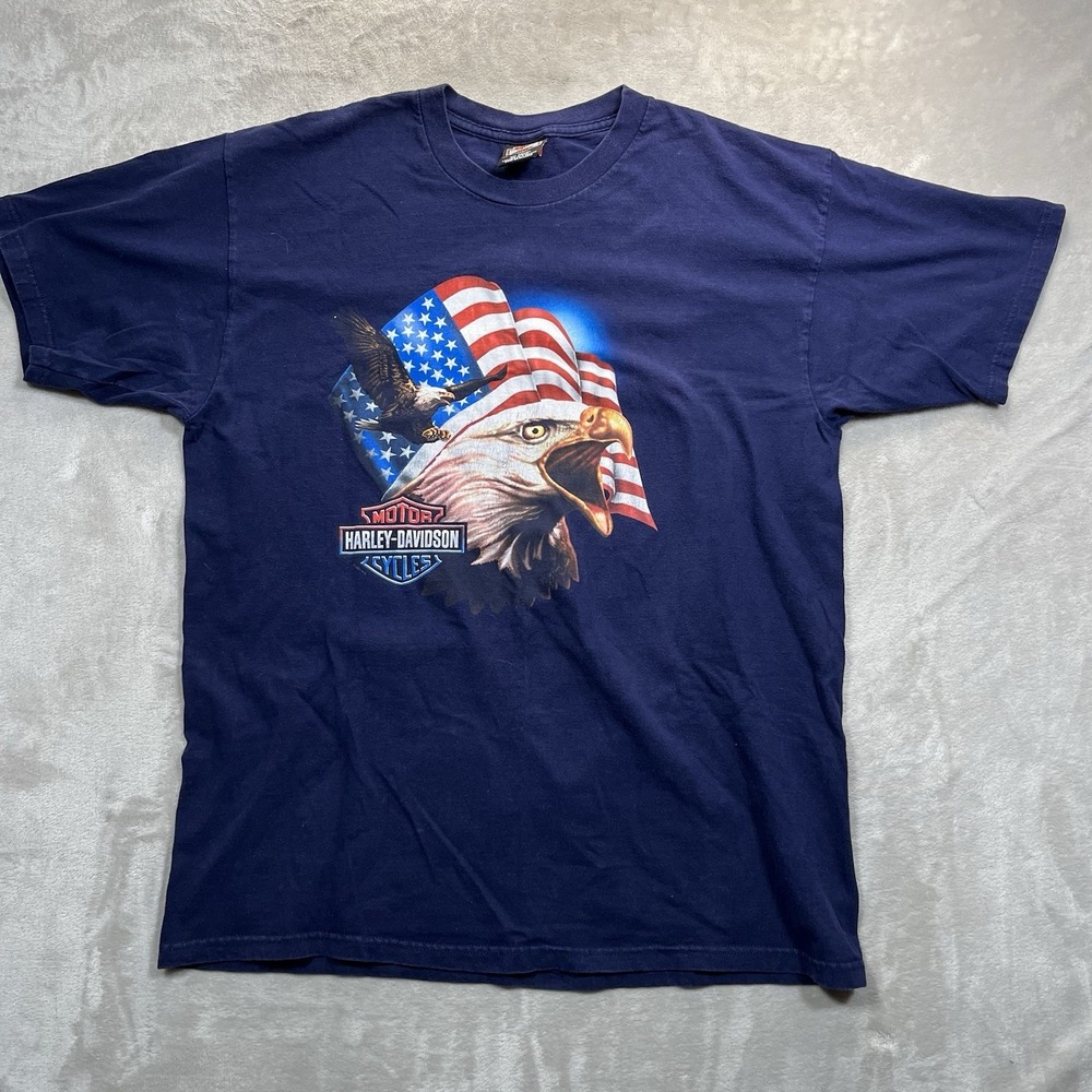 Vintage 2001 Harley-Davidson Shirt XL Dallas Texas Eagle Flag Patriotic
